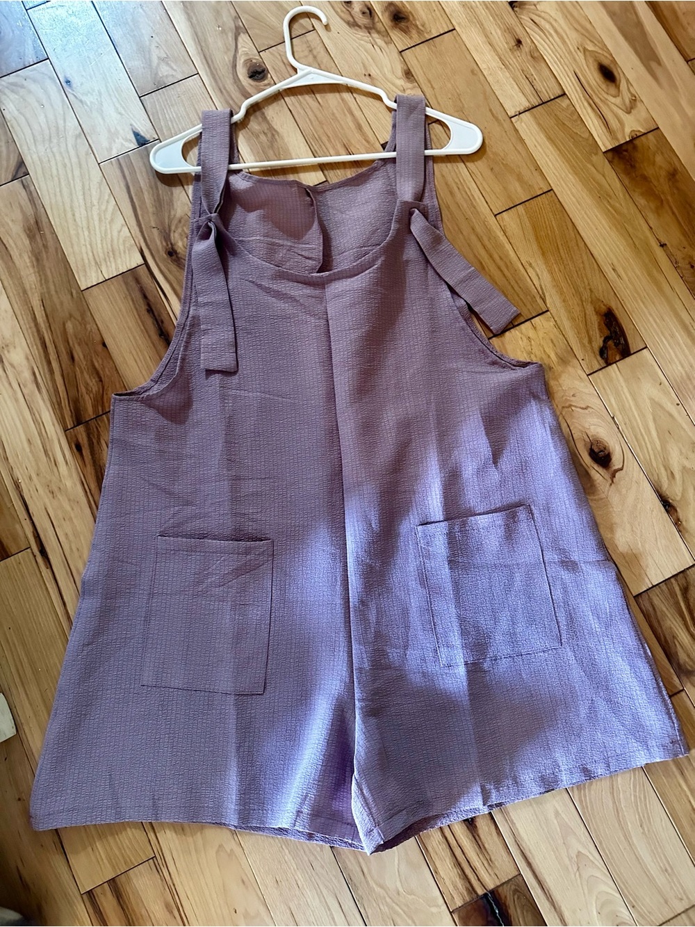 Lavender Textured Tie-Shoulder Romper shorts overalls